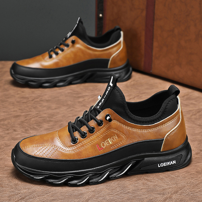 Luxury Men's Sneakers Trend Men's Casual Shoes Leather Elastic Band Driving Shoes Outdoor Wear-Resistant Sports Shoe Large Size
