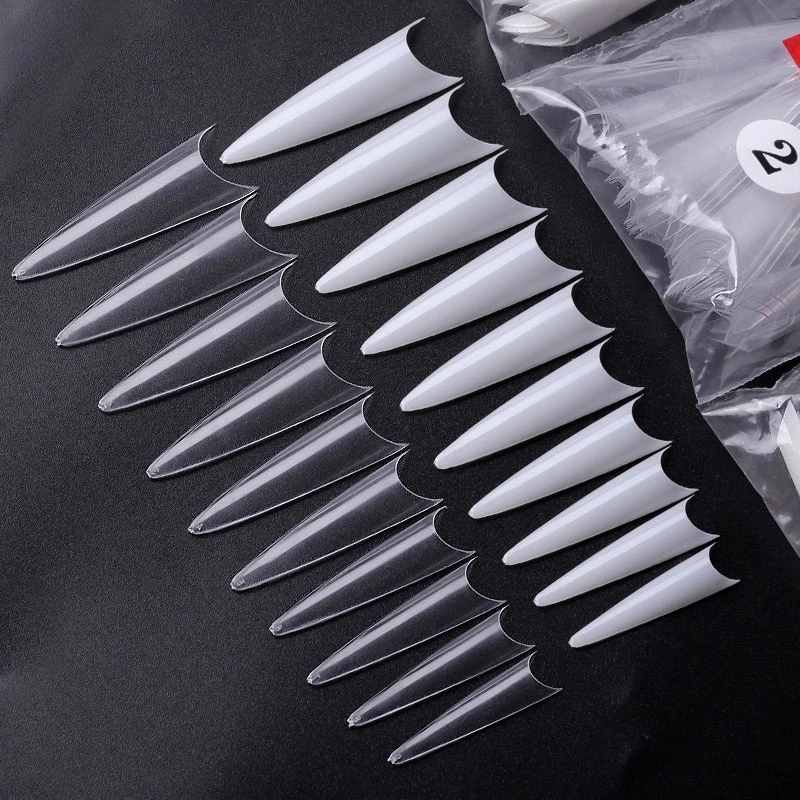 500pcs Stiletto Sharp Nail Tips French Acrylic False Nail Tips Clear/Natural Pointy Nail Fake Tips UV Gel Manicure Nail Art Tool