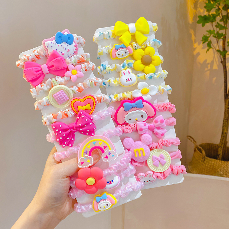 New Girls' Flower Bow Hair Loop Little Girls Tie Horsetail Not Hurt Hair Elastic Elastic Elastic Band Cartoon Headrope