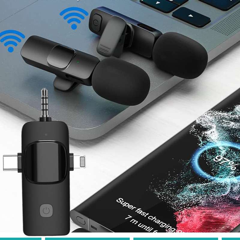 3 In 1 Wireless Lavalier Microphone for iPhone/Android/3.5mm Jack Live Broadcast Recording Noise Reduction Portable Mini Mic