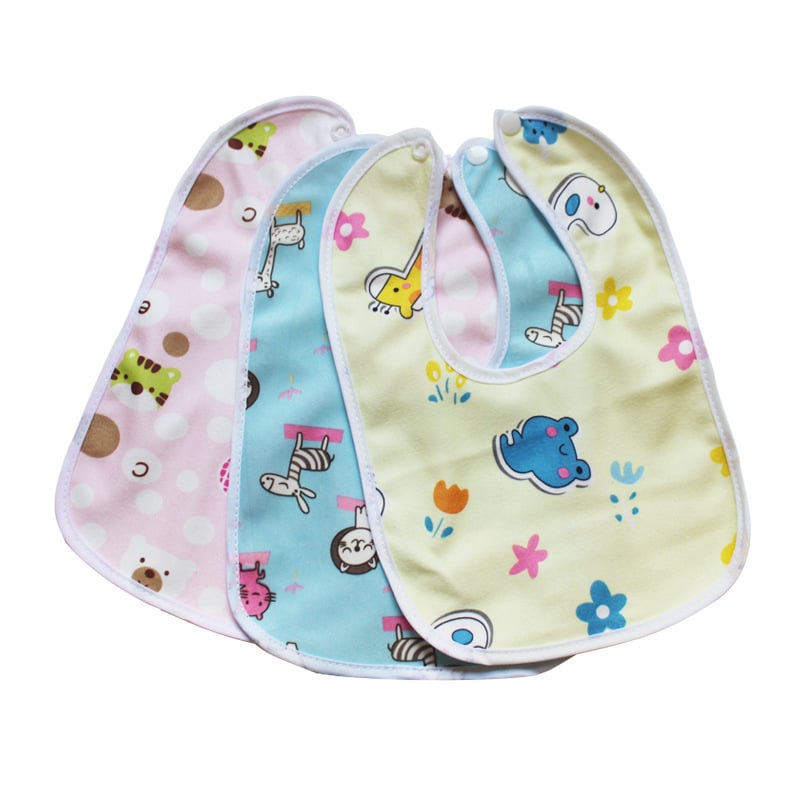 10pcs Baby Cartoon Snap Waterproof Bib Super Soft Baby Bib Newborn Crystal Velvet Saliva Towel