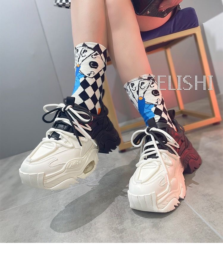 New Black Dad Chunky Sneakers Casual Vulcanized Shoes Woman High Platform Sneakers Lace Up White Sneakers Women