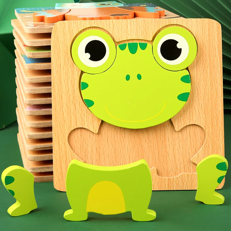 3D Wooden Puzzle Baby Cartoon Animal Traffic Jigsaw Early Learning Cognition Game Puzzle Toys for Children
