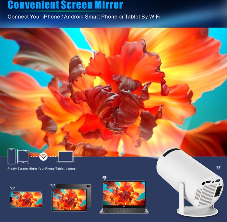 Android 11 4K Projector WiFi6 HY300 Allwinner h713 200ANSI BT5.0 1280*720P Dual wifi Home Theater Outdoor portable white
