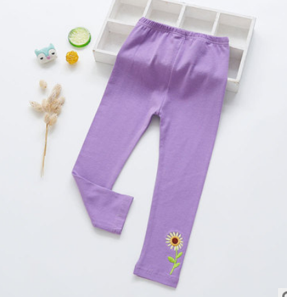 Girl pants, flower embroidery leggings, candy color, spring