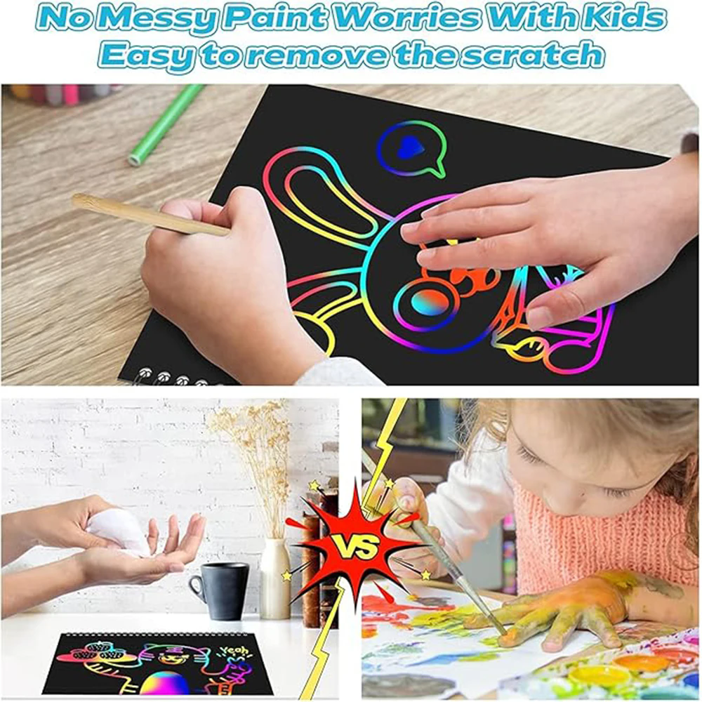 1PC Scratch-off color art drawing book, no need for paint, free creation diy drawing book. Rainbow scratch-off paper