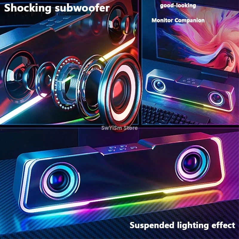 Fashion Colorful Lighting Desktop Computer Game Bluetooth Speaker For TV For Computer Caixa De Som Heavy Bass Home Theater Audio