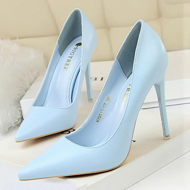 Fashion Women Heels 7.5cm Pu Leather Shoes Woman Pumps Sexy High Heels Pointed Party Shoes Female Stiletto Plus Size 43