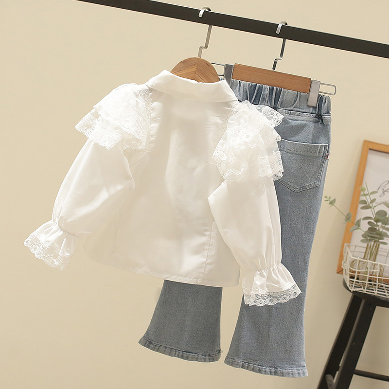 Girls Set Tops And Pants 2 Pieces Ribbon Short Sling Fashion Blue Suspender Shorts Set European Children's Suits