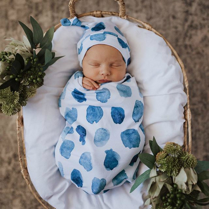 Baby Sleeping Bag Knotted Tire Cap 2-piece Baby Sleeping Bag Newborn Cocoon Printing Sleeping Bag Set 0-March
