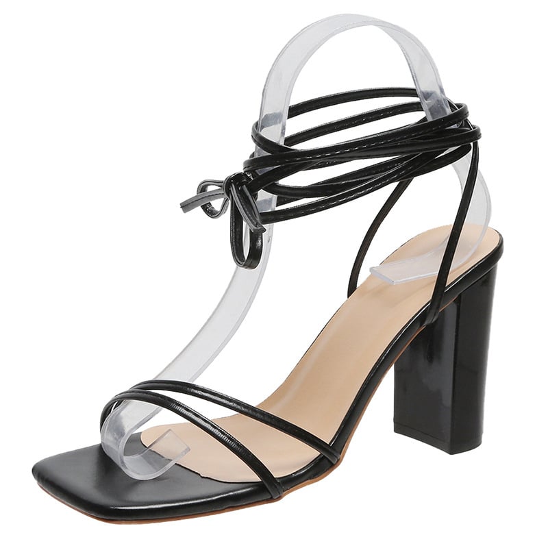 Summer Oversized Foreign Trade Women's Shoes Sexy Square Headed Strap Thin Heel High Heels Cross Strap Sandals Cross border