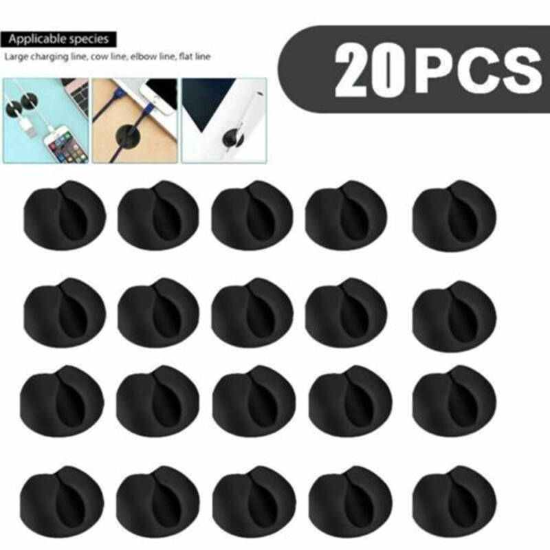 20pcs/pack Cable Clips Tidy Cord Lead Desk Organiser USB Charger Holder Self-Adhesive
