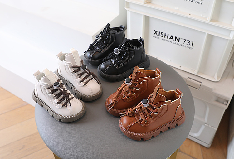 Autumn Winter Girls Leather Shoes Kids Snow Boots Fashion Baby Girl Shoes Soft Bottom Boys Short Boots
