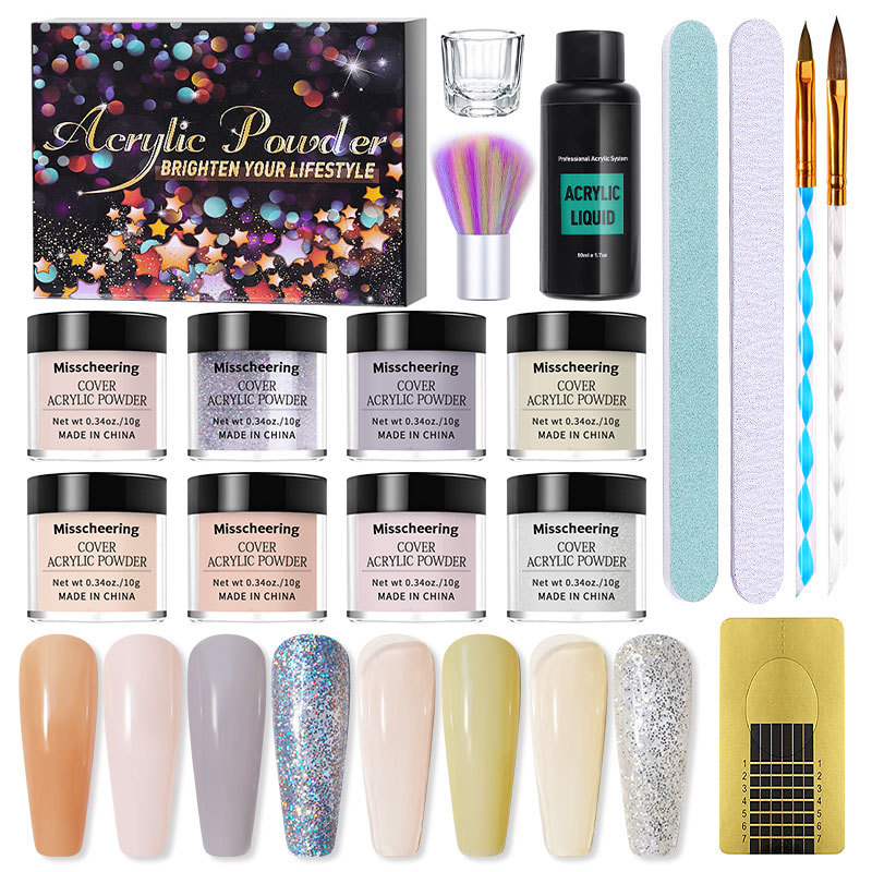 Nail Acrylic Powder Set and Liquid Monomer Nails Art Decoration for Manicure Kit Crystal Nail Glitter 3D Nail Tips Carving Tools