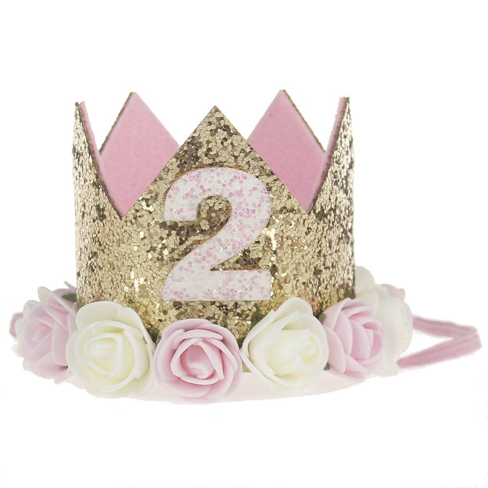 Baby Girl First Birthday Party Hat Decorations Hairband Princess Queen Crown Lace Hair Band Elastic Head Wear Hat Gifts For Kids
