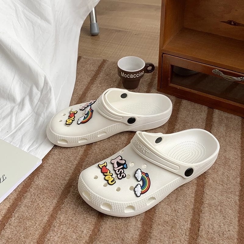 Summer Cute Women's Breathable Beach Shoes Fashion Slippers Baotou Shoes Non-slip Breathable Comfortable Hole Shoes