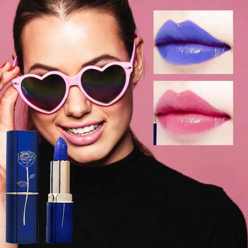 Blue rose lipstick temperature color changing lipstick women's makeup sexy lip gloss bright lipstick