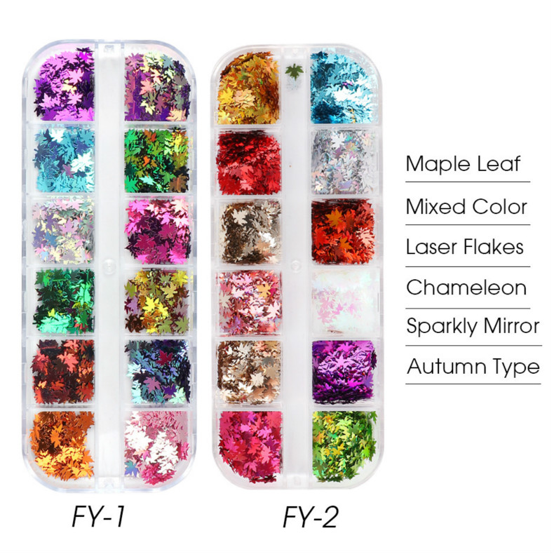 Nail Art Accessories Autumn Net Red Symphony Gradient Maple Leaf Flake Trend Nail Sequins Boxed