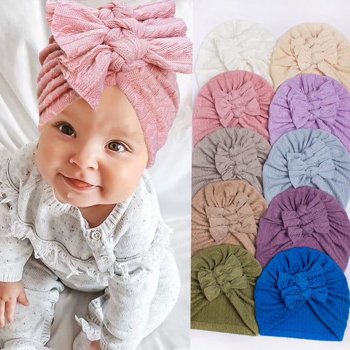 1Pcs Cable Bow Baby Turban for Kids Elastic Knit Turban Girls Hats Soft Cotton Kids 3 Layers Bowknot Headwear Hair Accessories
