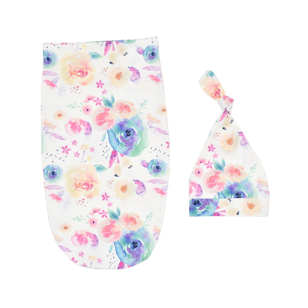 Baby Sleeping Bag Knotted Tire Cap 2-piece Baby Sleeping Bag Newborn Cocoon Printing Sleeping Bag Set 0-March