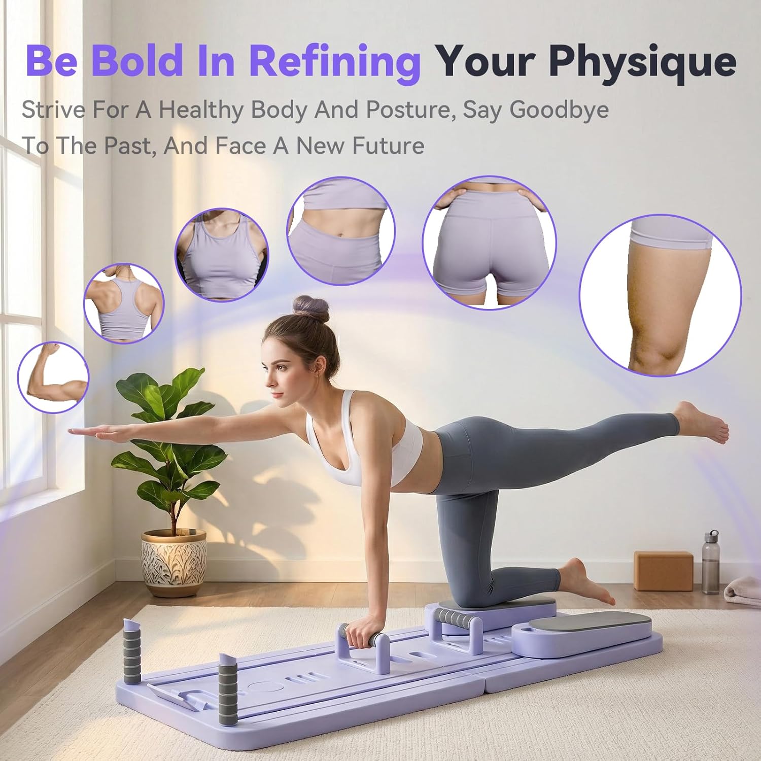 Pilates Board Set - Pilates Reformer, Multi-Foldable Pilates Reformer Set, Portable Pilates Reformer, Trainer Machine for Home Workout with Timer, Ab,