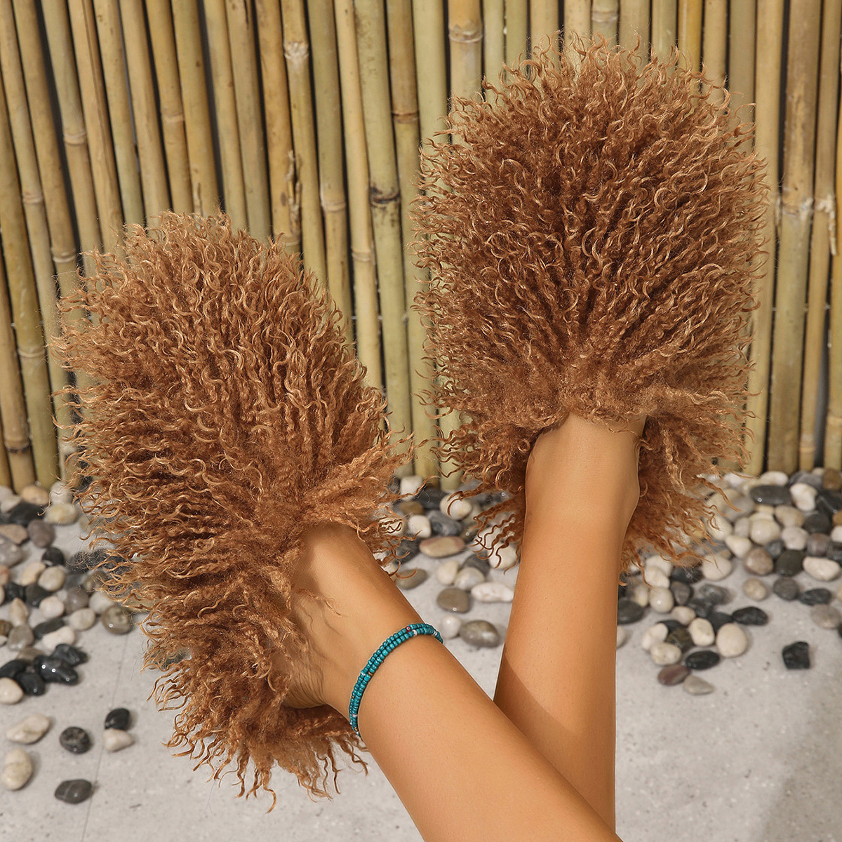 New Women's Wool winter Slippers Wool Home Warmth Flat Bottom Non slip Sleeve Durable Sandals Fashion Large size Slippers 36-51