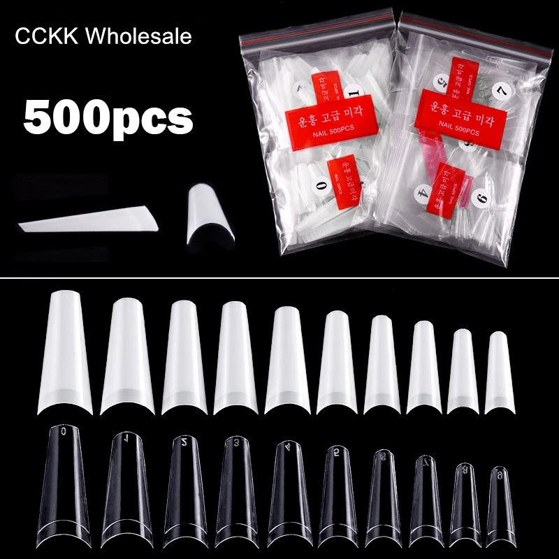 500 Tips Kit Bagged Fake False Nails Full Half French Acrylic ABS For Manicure Fingers Toes Set C Smile Sharp 10 Sizes