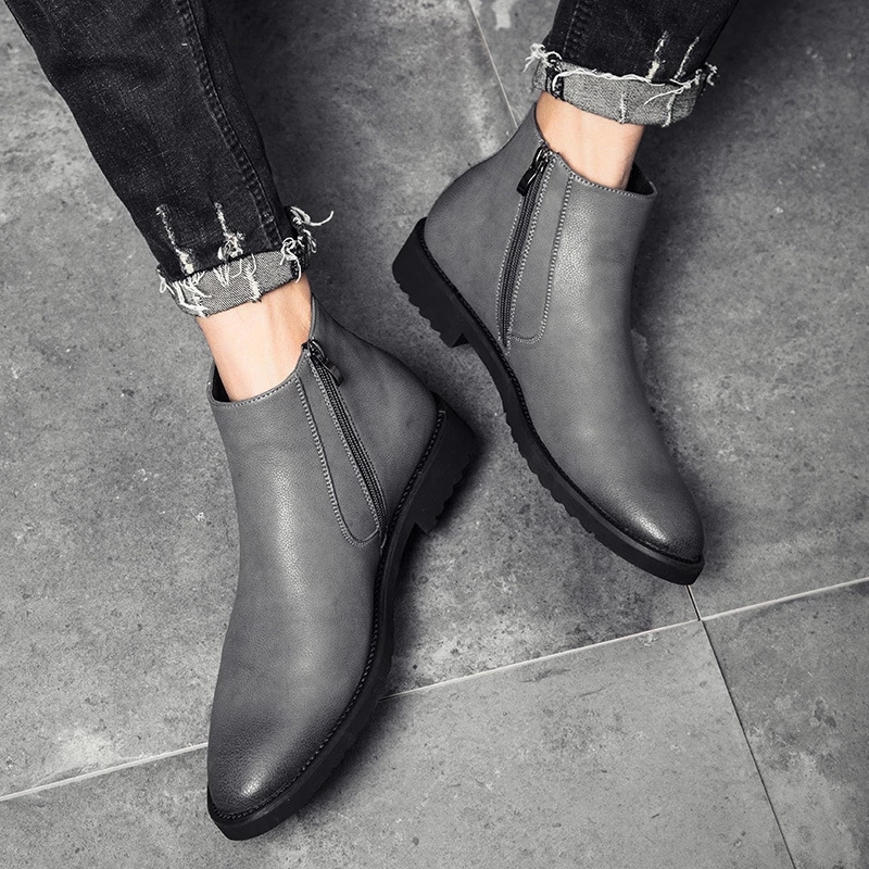 Spring Fashion Leather Men Boots Convenient Zip Pointed Toe Business Dress Boots Shoes Men Black Brown Ankle Boots Men