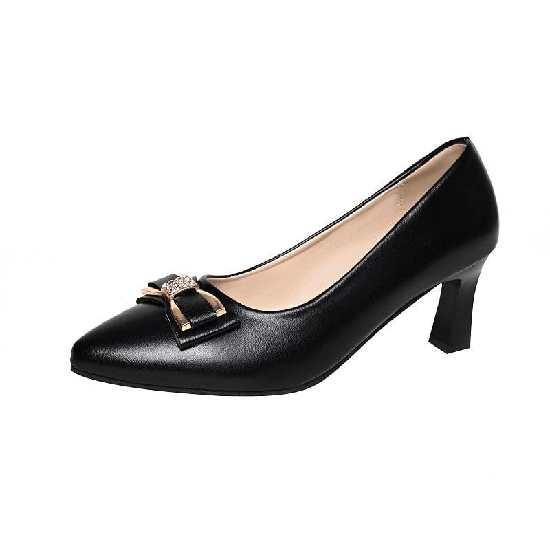 Cresfimix women classic black pu leather slip on square heel shoes lady fashion short shoes