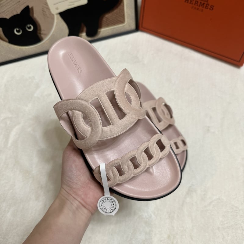 Hermes Spring and Summer Classic Pig Nose Slippers Chypre Women's Erlong Slippers One Stirrup Beach Flat Sandals