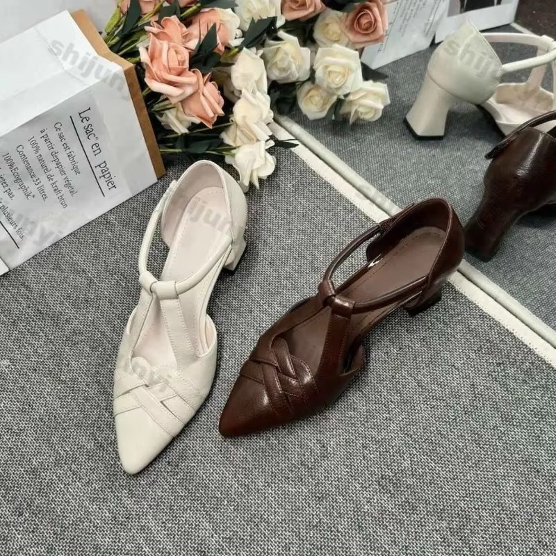 Women's Mary Jane Shoes 2026 Spring Summer New Square Heel Medium Heel Shallow High Heels Retro Pointed Toe Heeled Sandals