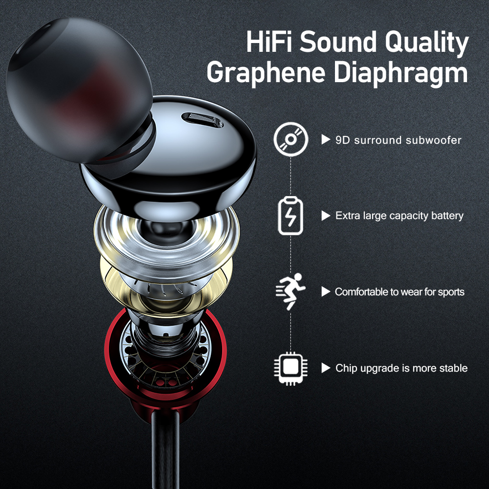 NEW 5.1 Bluetooth Headphon 100 Hours Playback Bass In Ear Headset Wireless Earphon Neckband Waterproof Headphones TF Card Magnet