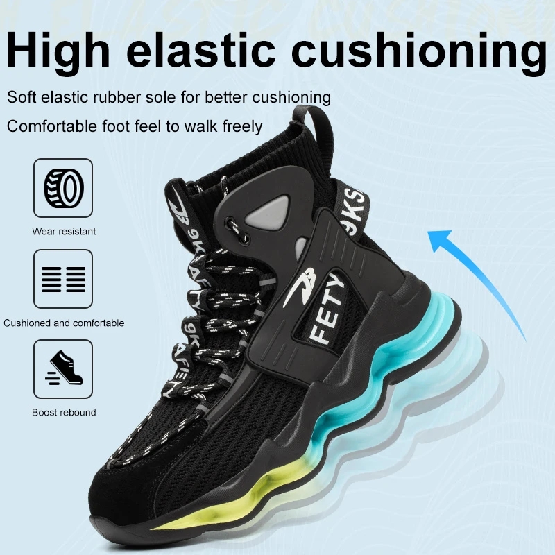 2023 new flying fabric labor protection shoes are anti-smashing and stab-proof, penetrating gas steel headband and high-top safe