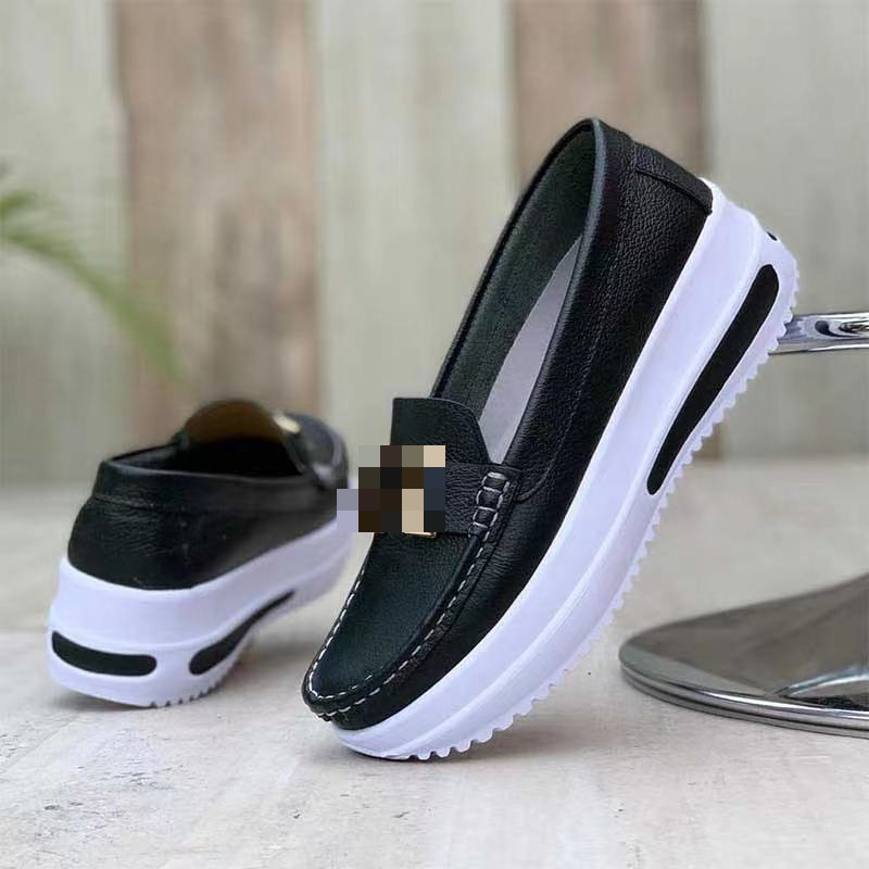 Thick sole round toe solid color women's 40-43PU shallow cut women's flat sole single shoes