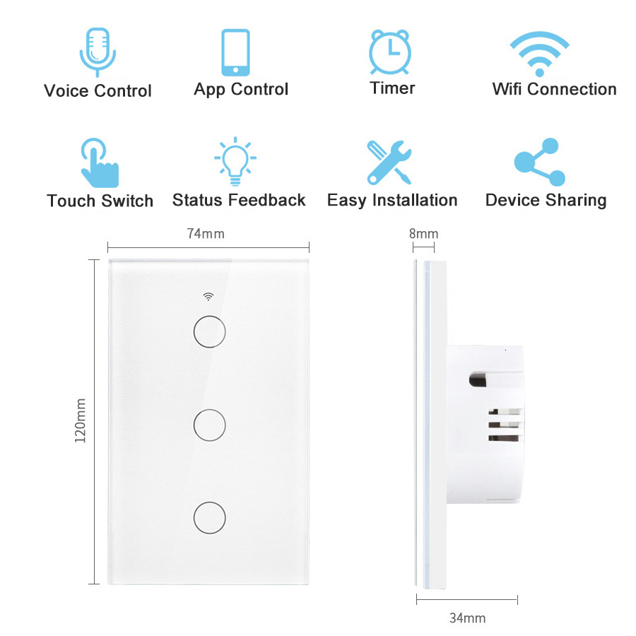 Graffiti Smart American Standard Switch Single live line Zero line Universal WiFi Remote Control Tempered Glass Panel Touch swit