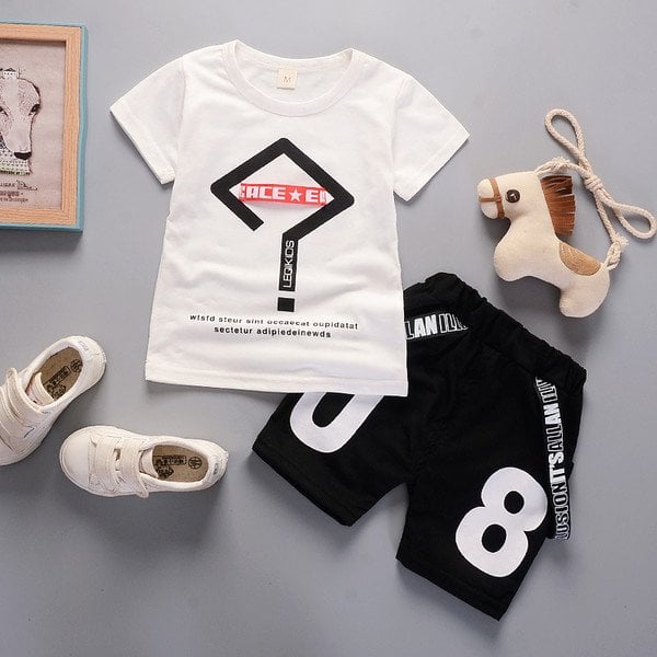 Children's clothing summer new cool boys two pieces set kids baby hipster question mark T-shirt pants cotton suit