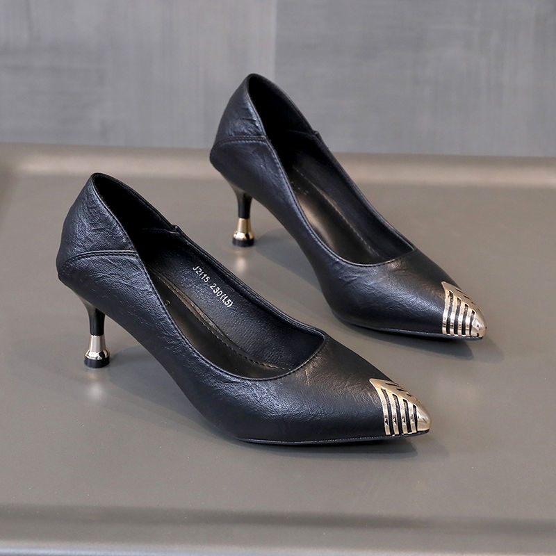 Pointed Toe Soft Leather Shallow Mouth Stilettos High Heels For Women Spring Autumn All-match Black Ladies Office Dress Shoes