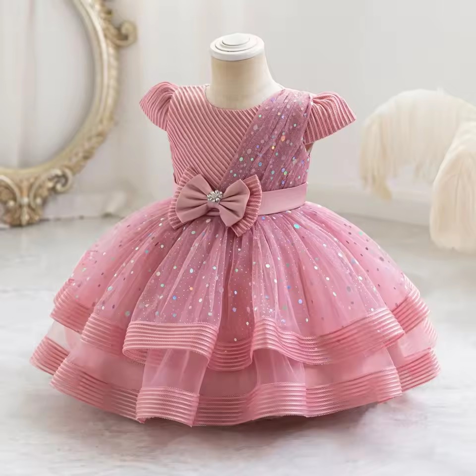 Sparkling Baby Girls Princess Dress Striped Summer Christmas Wedding Ball Gown for Birthday Party Costume 6M-4 Years