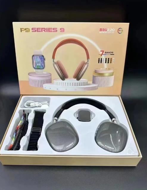 P9 S9 Smart Wear Watch 8in1 Headset Heart Rate Pace Call Healthy Bluetooth Reminder Exercise 7strap