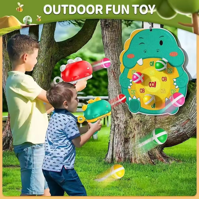 1 Set Catapult Target Dart Board Sport Softball Interactive Toys For Boys Girls Gift Kids Cartoon Dinosaur Sticky Ball Gun Toy
