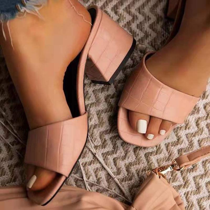 Fashion Women Pumps Slippers Ladies Square Toe Female Slides Summer Shoes Sandals High Heels
