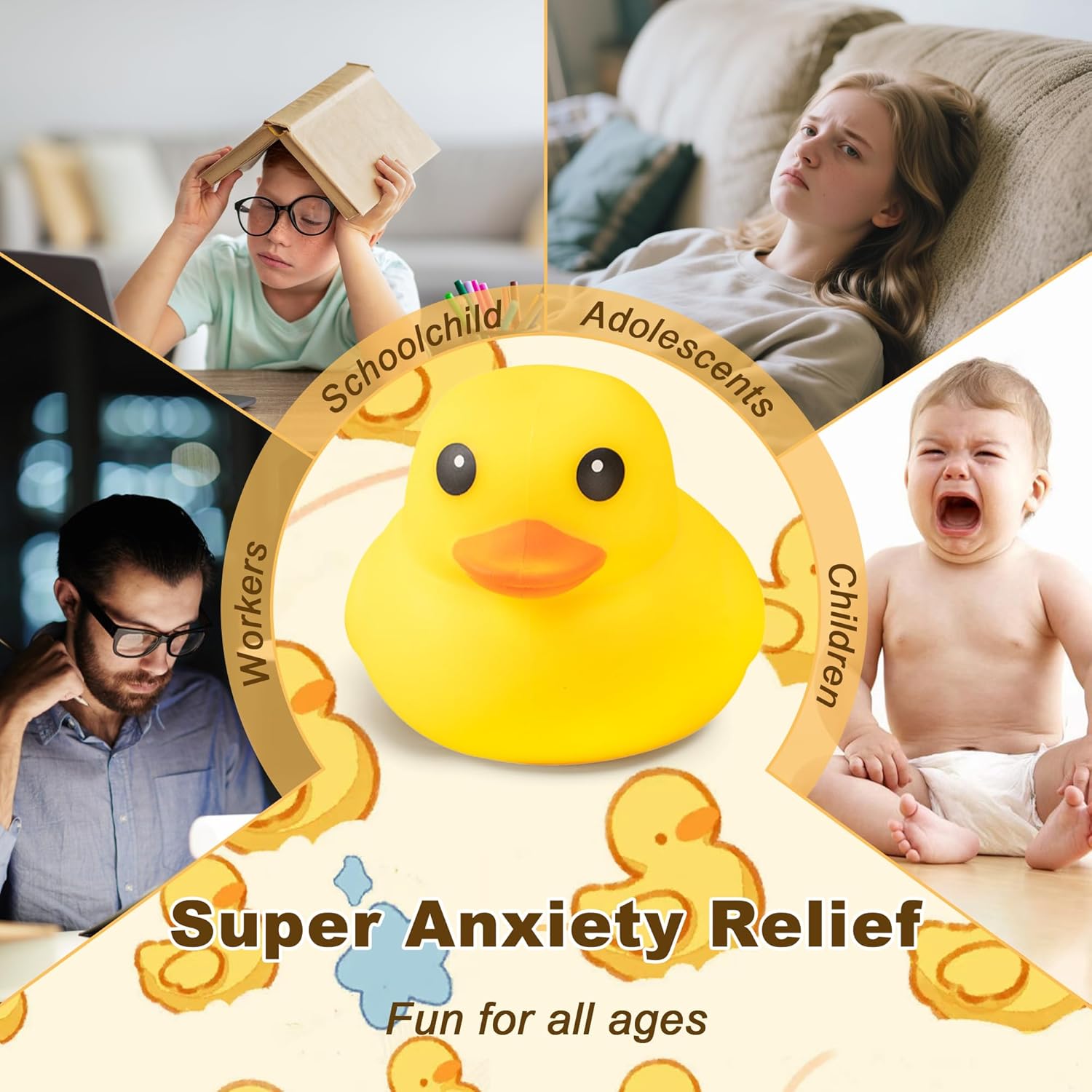 Duck Squishy Squeeze Toy - Cute Stress Relief Toy for Kids & Adults,Soft Rubber Sensory Toys for Anxiety Party Favors Goodie Bag Fillers