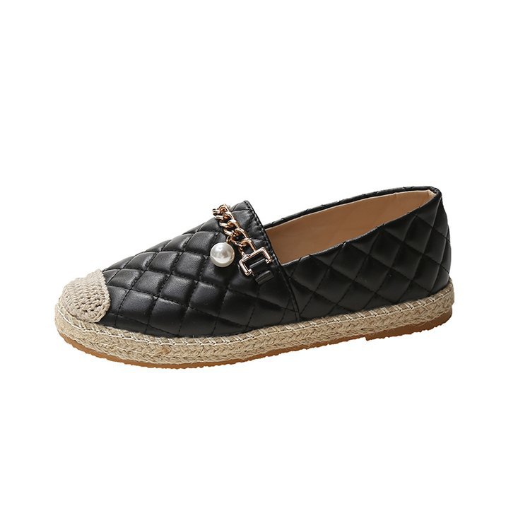 Fisherman shoes female spring and autumn small incense flat metal chain pearl single shoes one pedal women's shoes lazy shoes