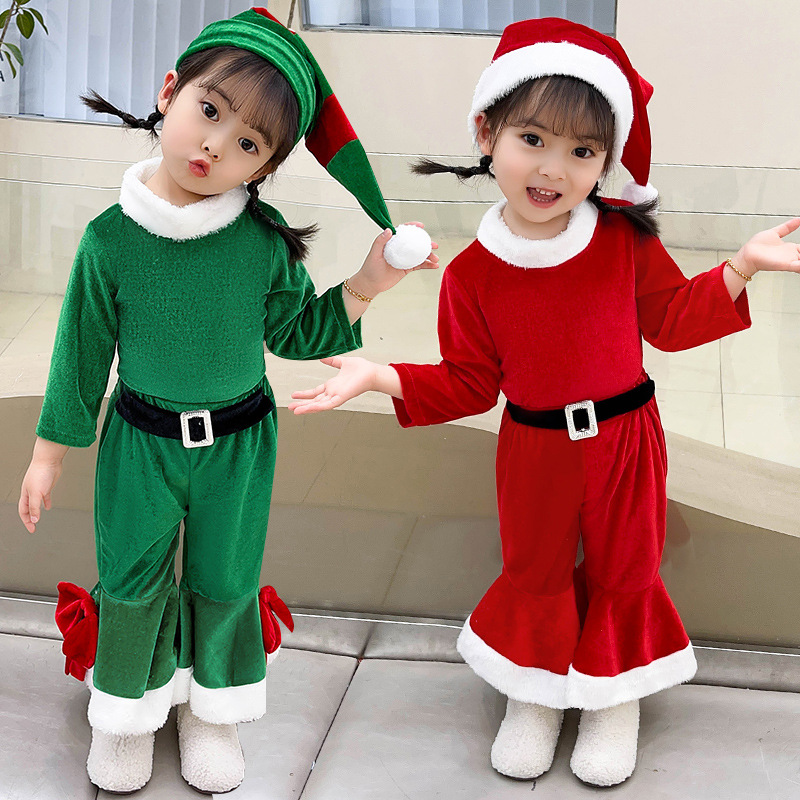 Baby Girl Christmas Outfits Long Sleeve Bell Bottom Pant Christmas Clothes Set Santa Costume Cosplay Clothes