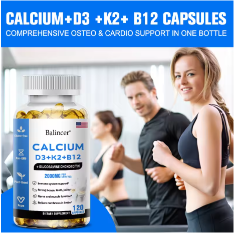 Balincer Vitamin D3+K2+B12 2000mg Capsules for Bone, Immune and Calcium Support, 120 Capsules Non-GMO