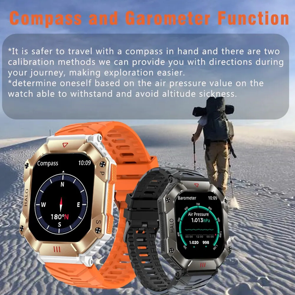 Men Smartwatch Compass Barometer Altimeter GPS Trajectory Outdoor Sport Bluetooth Call 650mAh 2.0'' Smart Watch Men