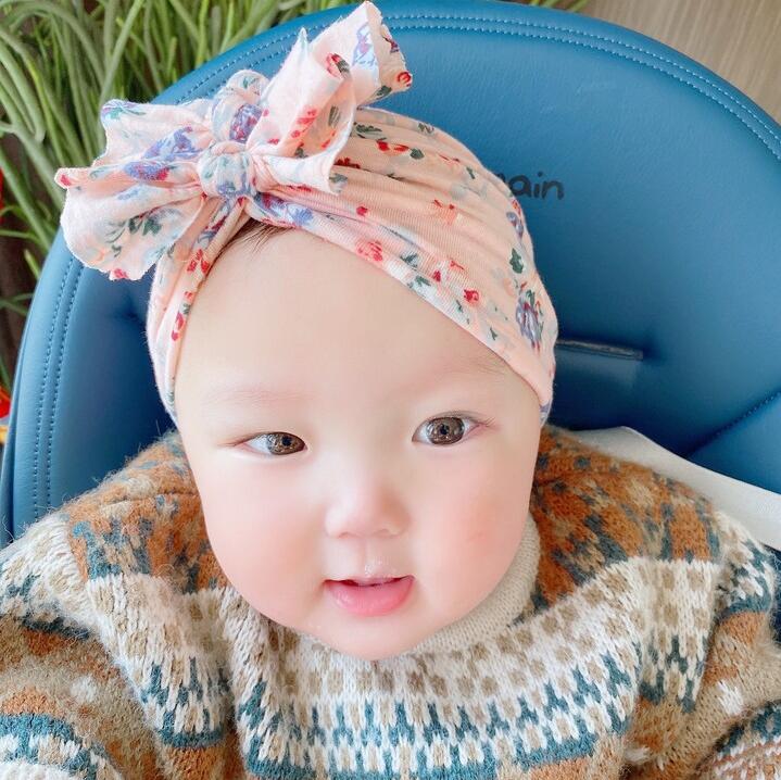Children's Pullover cap new style endless print pleated bow Indian Hat Baby Hat