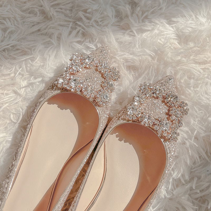 Woman Summer Pointed Flats Solid Jewelry Decoration Back Strap Sandals Casual Slingbacks Beach Flat Single Shoes