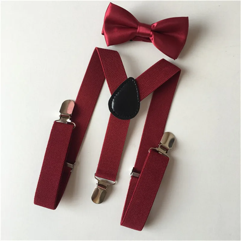 Kids Elastic Suspenders Bow Tie set Matching Tuxedo Suit Unisex Boy Girl Bowtie Wedding Costume Adjustable Y-Back Brace Belt