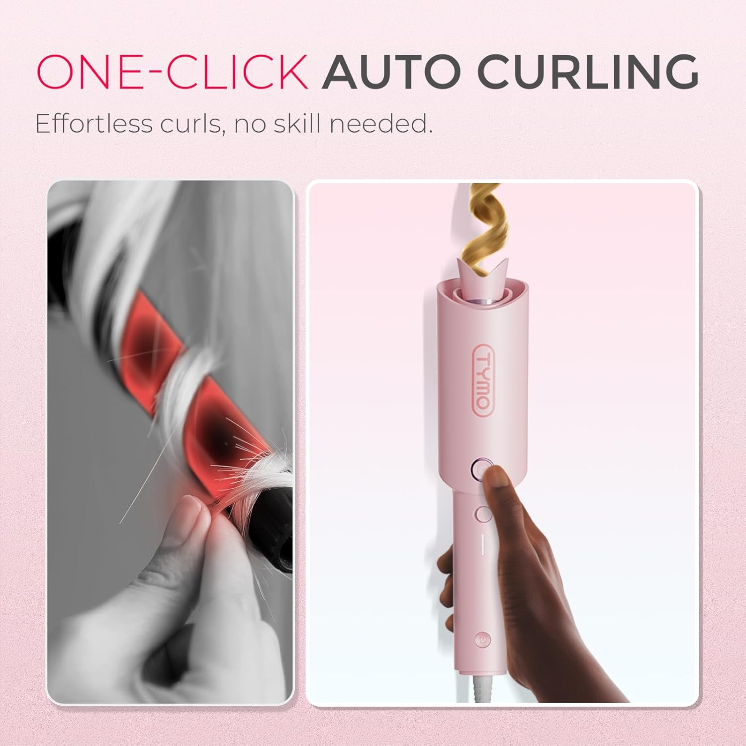 TYMO Automatic Rotating Curling Iron - TYMO CURLPRO Beach Waves Curling Wand, Portable Hair Curler, 500 Million Ionic, Dual Voltage & Lightweight for